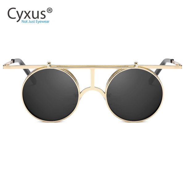 

cyxus 2019 retro double-folded round sunglasses uv400 polarized eyewear for men&women metal frame 1970, White;black