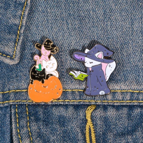 

cute small witch funny enamel brooches pins for women christmas demin shirt decor brooch pin metal kawaii badge fashion jewelry, Gray