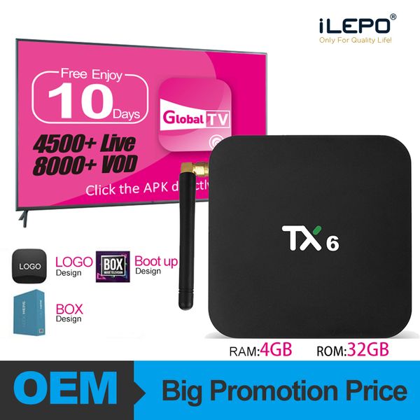 

TX6 Android 9.0 TV Box IPTV abonnement Box 4K With Allwinner H6 4GB 32GB 2.4G 5G Dual Band Wifi BT5.0 iptv europe USA france 4500 live