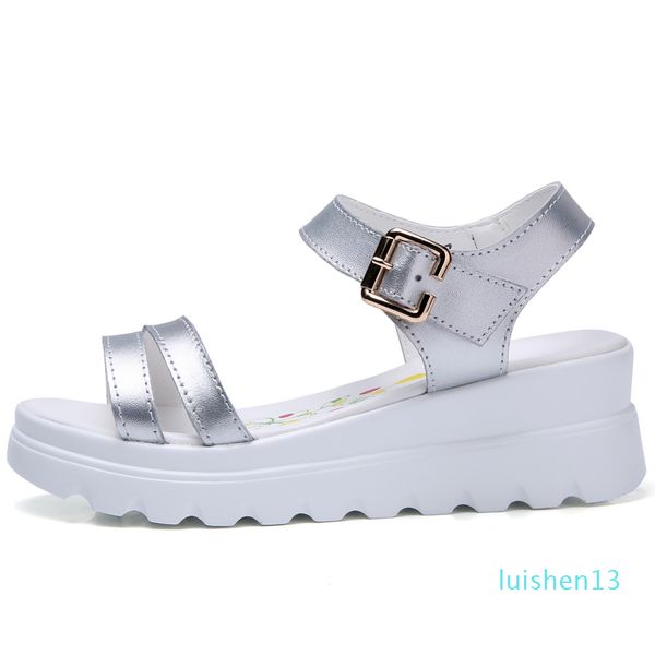 

genuine leather women platform beach sandals shoes ladies flats sneakers sliver white flip flop shoe summer mid heel footwear l13, Black