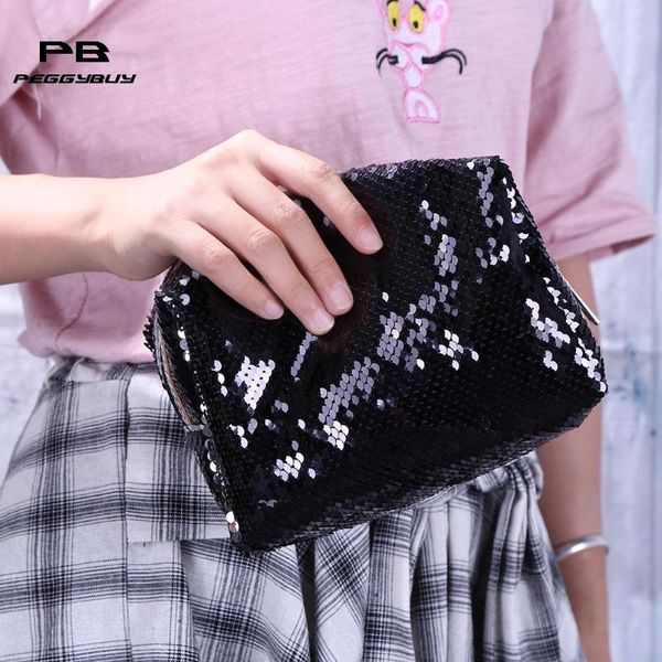 

women glitter sequin gorgeous clutch zipper cosmetic travel mini makeup bag186g