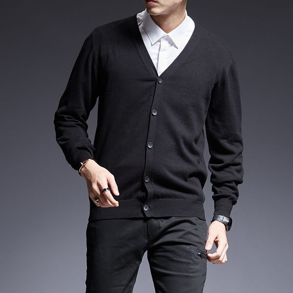 

2019 new fashion brand sweater for mens cardigan warm slim fit jumpers knit solid color autumn korean style casual mens clothes, White;black