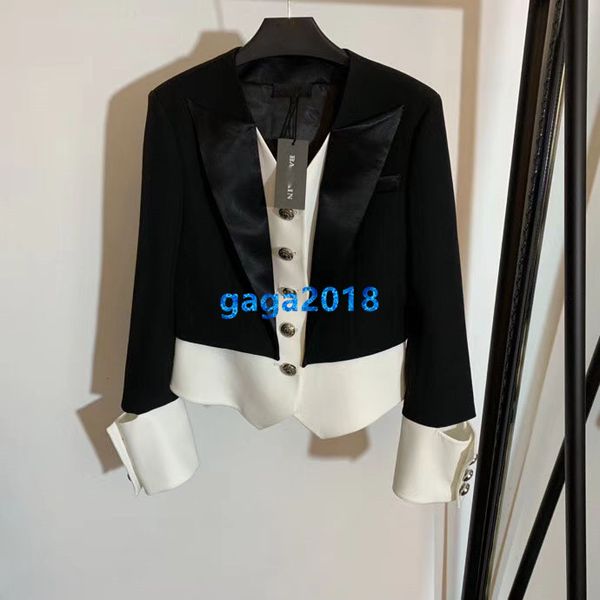 

высокого класса женщин девушки короткие блейзер куртки костюм лоскутное v-образным вырезом однобортный с длинным рукавом пальто милан мода р, Black;brown