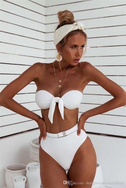 

halter solid lady bathing insert metal buckle fashion swimsuit women 2pcs designer removable shoulder straps, White;black