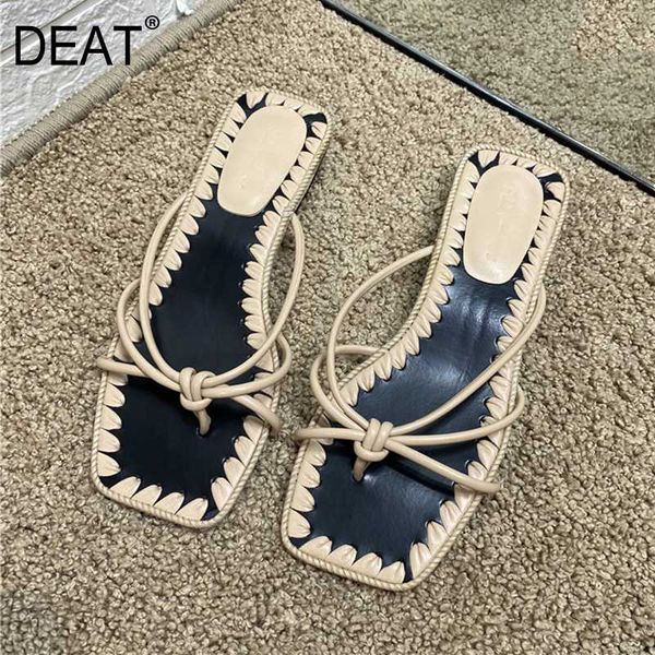 

deat] 2020 new spring summer square toe shallow narrow band hit colors flip flops slippers women shoes fashion tide 10i303, Black