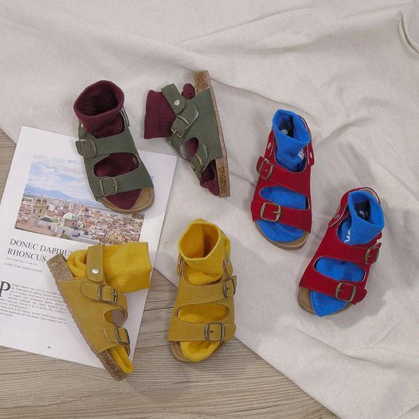 

fashion summer shoes hook loop cork sandals breathable children sandals cool boys beach shoes soft bottom casual open toe, Black;red