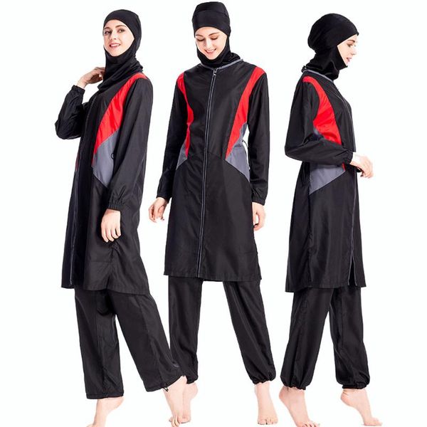 

chamsgend 2019 summer muslim conservative ladies swimwear trousers hooded three-piece elegant fashion beachwear swimsuit