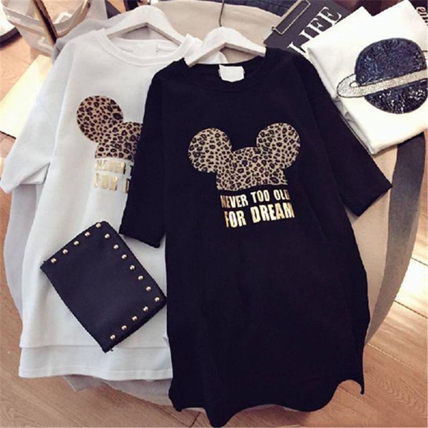 

womens designer t shirts brand dresses with animal lovely mouse fashion new arrival summer dress women short sleeve long tee dress -xxl-dn2, Black;gray