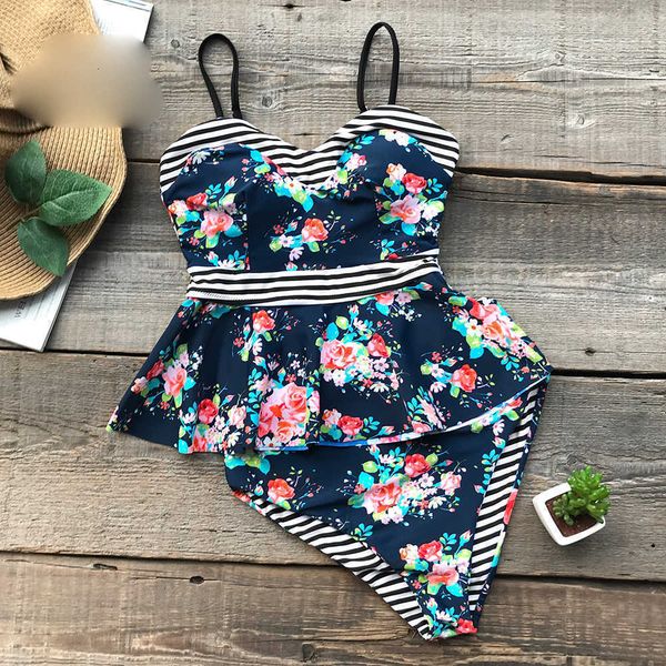 

купальники женщин бикини высокой талия цветочных печати полосатая высокая талия бикини set женщина сборка подкладка 2 шт купальник пляж ново, White;black