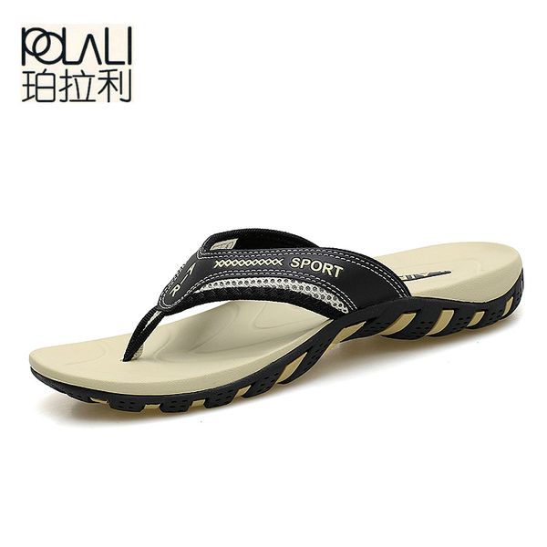 

polali 2018 summer fashion mens flip flops anti-slip couple handmade word drag comfortable classic massage beach slippers, Black