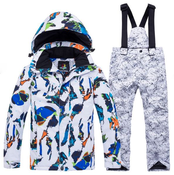

children skiing suit quality waterproof hooded jacket parkas+pants girl boy winter clothes ski snowboarding 2pcs suits outfit, Blue;gray