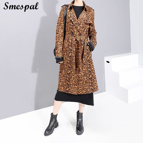 

women longline leopard trench coat with belt, Tan;black