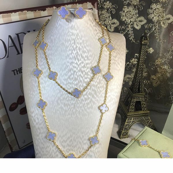 

hot 925 серебра четыре листа цветок комплект ювелирных изделий для женщин свадебного ожерелья браслета серьги коричневых светло-фиолетовых к, Black