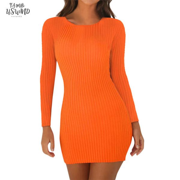 

women long sleeve o neck package hips mini autumn dresses knitted vestidos orange black red party bodycon dress high waist, Black;gray