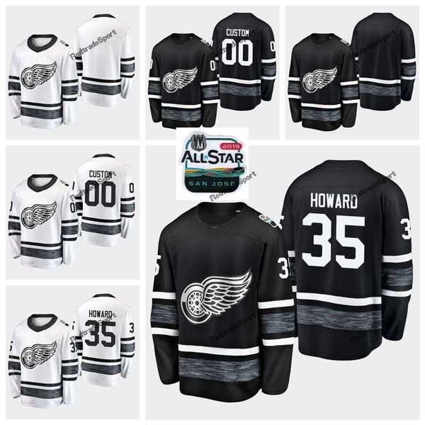 

2019 all-star game parley customize jerseys black white #35 jimmy howard detroit red wings hockey jerseys all star stitched shirts s-xxxl, Black;red