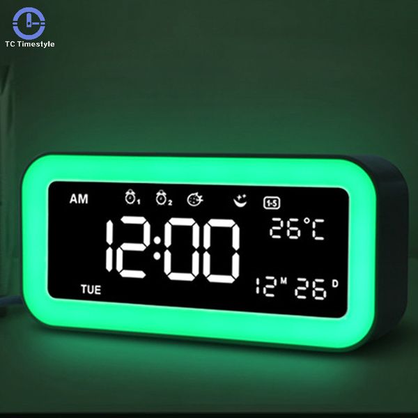 

alarm clock watch led despertador electronic snooze light digital dual usb charging temperature bedroom night lamp wake up