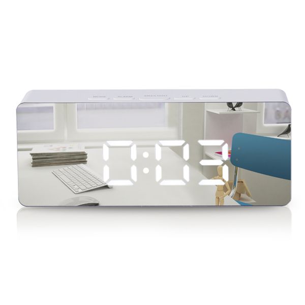 

led digital alarm clock makeup mirror temperature display + usb cable no battery rectangular desk home clock