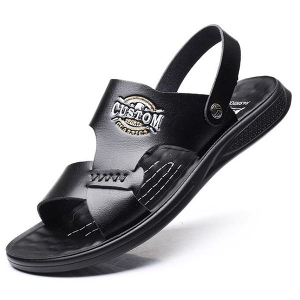 

elgeer 2020 new men's sandals real cowhide fashion casual beach shoes comfortable non-slip wading men's shoes mens sandals, Black