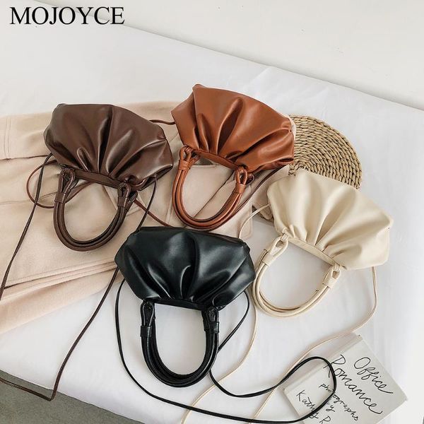 

fashion women pu leather shoulder messenger handbags pure color cloud shaped crossbody small simple handle bags