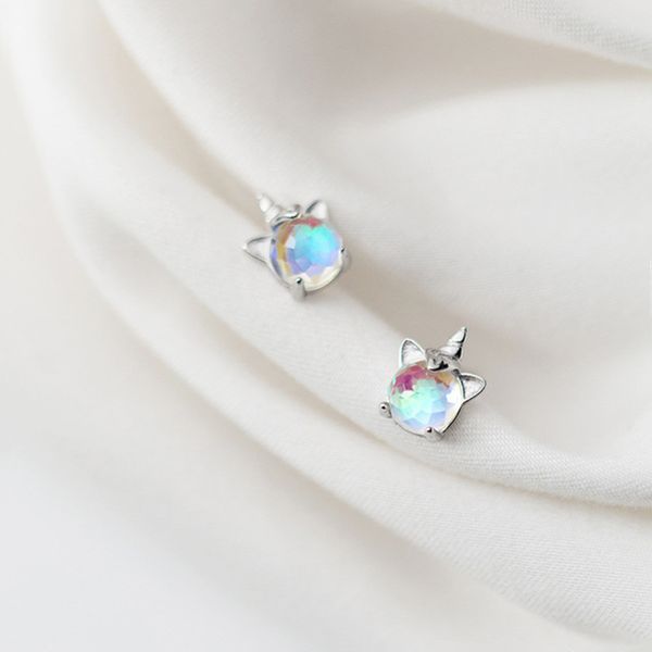 

925 sterling silver korea style clean cz unicorn cute stud earrings for fashion women girls silver fine jewelry gift g2620, Golden