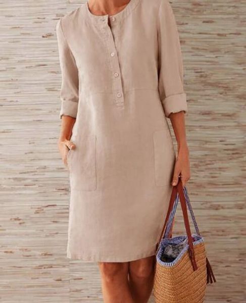 

2020 selling cotton linen long-sleeve dress, Black;gray