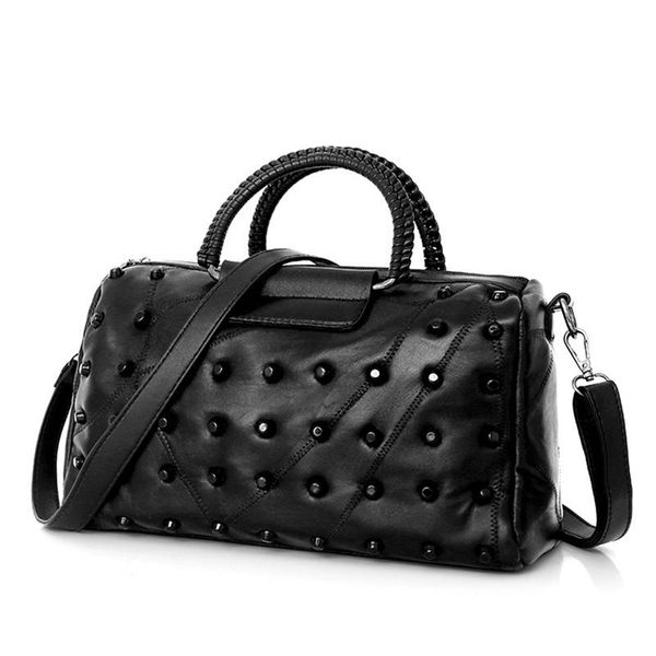 

chic rivet thread women's handbag weave pattern black pu leather crossbody bag for girls messenger shoulder bags female tote