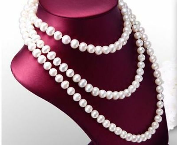 

gorgeous 8-9mm natural south sea white pearl necklace 36inch 100, Silver