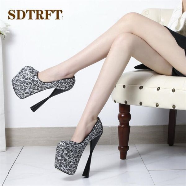 

sdtrft gold wedding pumps sequins bridal shoes woman 19cm ultra high thick heels single party stiletto us15 16 zapatos de mujer, Black