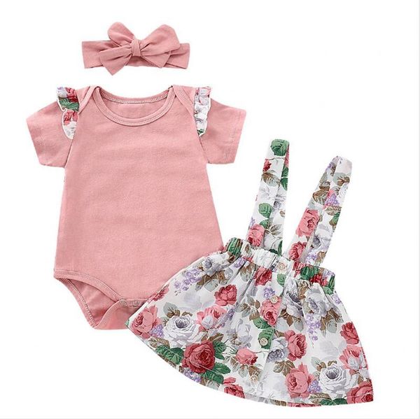 

baby girl одежда наборы малышей девушки pink romper sling юбки оголовье 3шт набор цветочные девушки эпикировка бутик новорожденных костюмы о, White