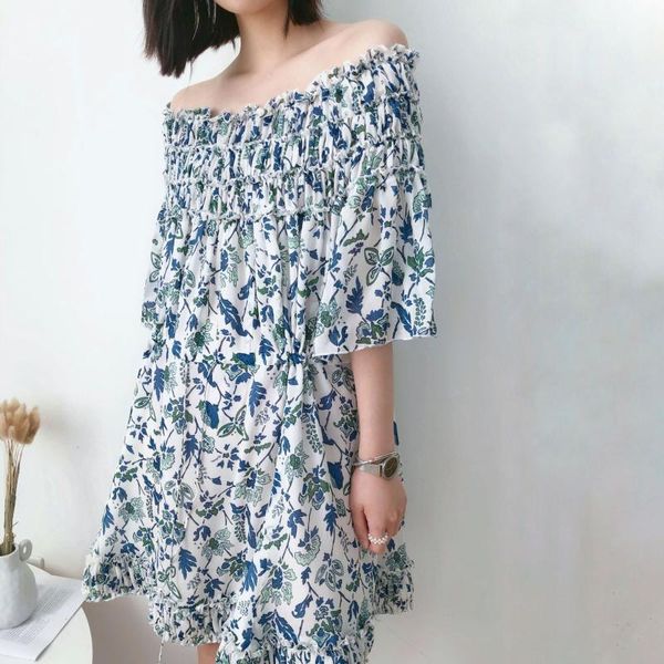 

party dresses slash neck women floral mini dress half sleeve lace-up slim waist lady ruffles short two wears 2021 summer, White;black