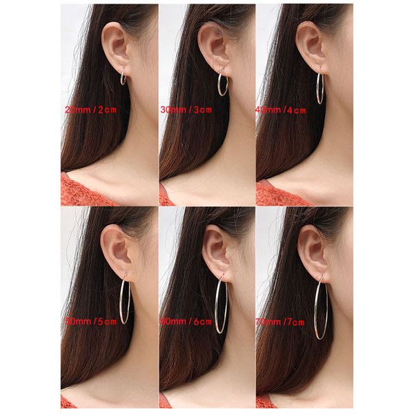 

real 925 sterling hoop earring ring round 12mm/15mm/20mm/25mm/30mm/35mm/40mm/45mm/50mm/55mm ear rings for women men gift bijoux, Golden;silver