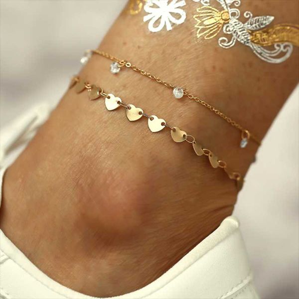 

crystal heart shaped anklets gold color bohemian chain anklet for women ankle charm bracelets on leg beach jewelry gift, Red;blue