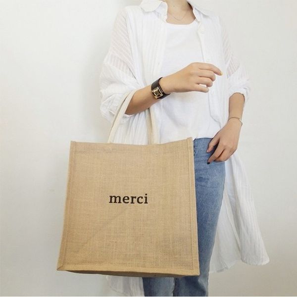 

2020 new door literary fan letter printing handbag fashion sackcloth shopping bag ladies hand bags handbags shoulder ba