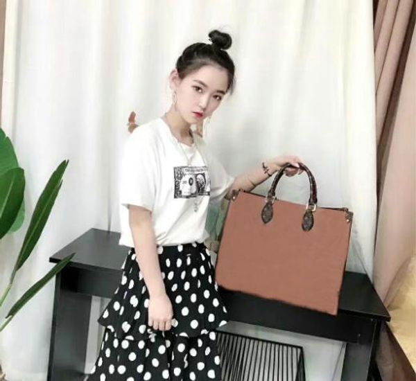 

4 color new style onthego shopping bags composite bag shoulder bags canvas woman handbags cowhide commuter bag tote bag m44569