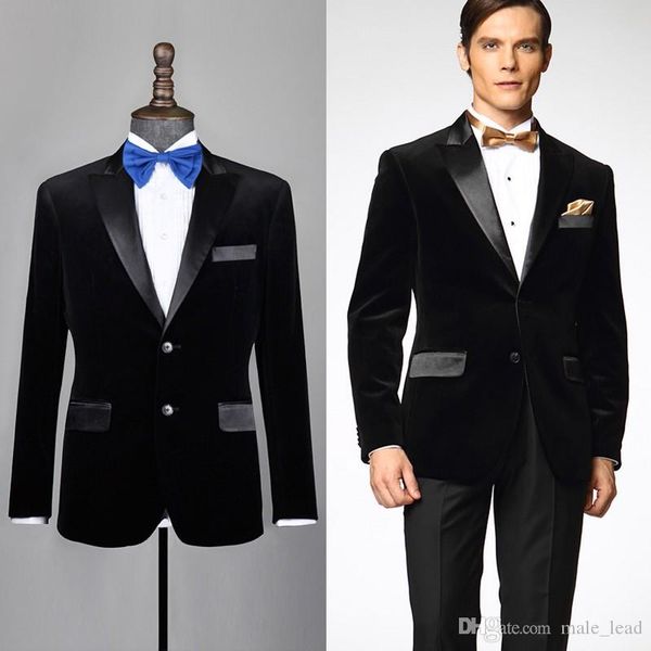 

velveteen groomsmen peak lapel groom tuxedos men suits wedding/prom man blazer ( jacket+pants+tie) a26, Black;gray