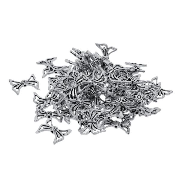 

50pcs antique silver bowknot spacer charm beads for jewelry making findings