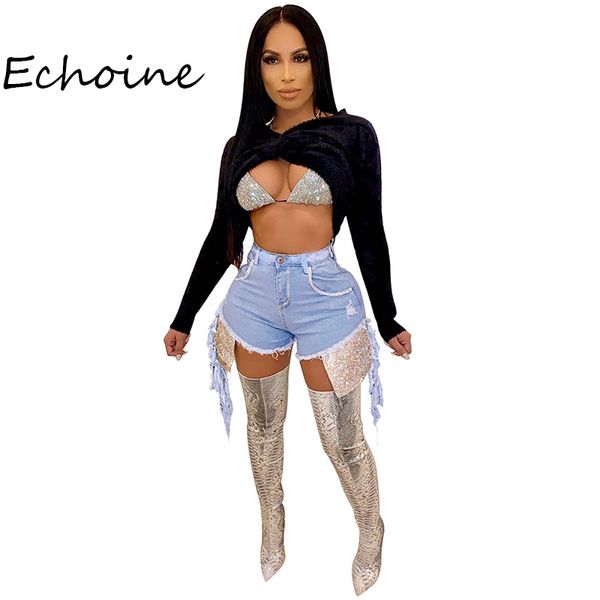 

fashion sequins diamond pants ripped with pocket hole jeans woman high waist jeans boyfriend for women pale blue xxl