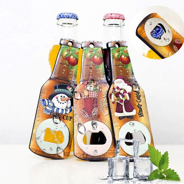 

creative wooden christmas bottle opener durable cartoon print beer bottle opener refrigerator magnetic stickers xmas wine opener dbc vt1198