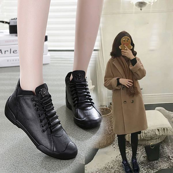 

2020 autumn new leather women's shoes casual women's shoes flat bottom high-tide sneakers, Black