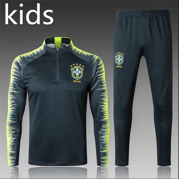 

2018 kids brazil tracksuit training suit 18 19 brasil child football tracksuit survetement long sleeve training suit, Black