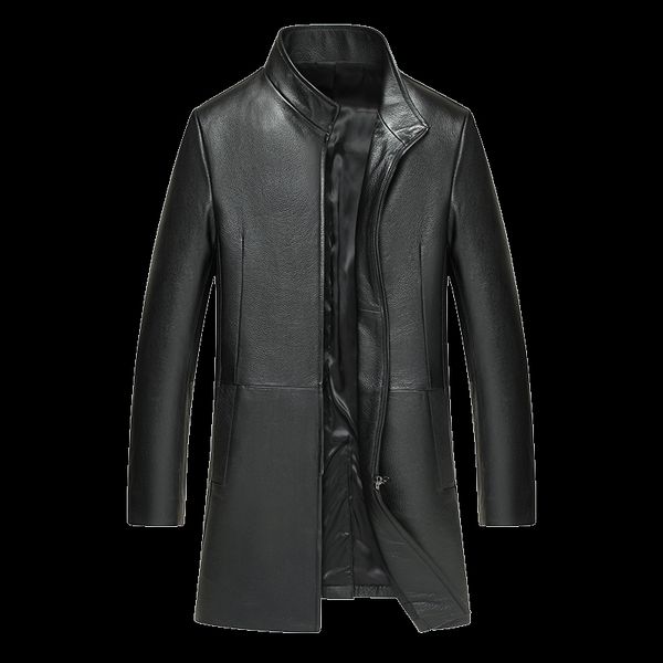

genuine cow leather jacket autumn jacket men clothes 2019 vintage long trench coat men jackaet plus size veste cuir homme 19858, Black