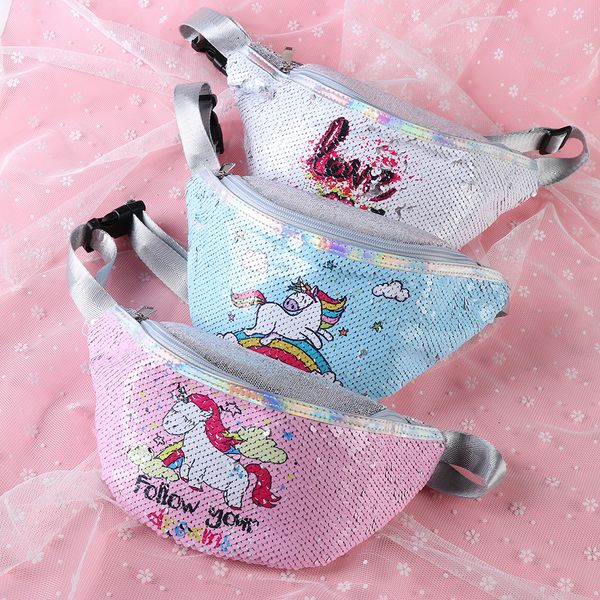 

1pc fashion mermaid sequins women unicorn waist bag ladies glitter travel money phone fanny bag shoulder satchel chest pack