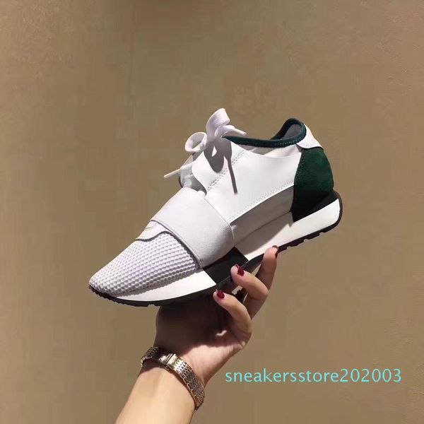 

2019 luxury design brand designer genuine leather men sneakers mens race runners women skateboard shoes white sole womens hundred s03, Black