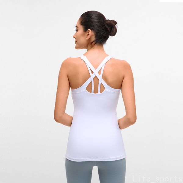 

cross back yoga sport vest women sleeveless shirts slim fit workout tank super soft yoga sports shirt with padded bra, White;red