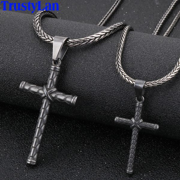 

vintage stainless steel cross pendants necklaces for men and women personalized pray jewelry accessories 50cm long mens choker, Silver
