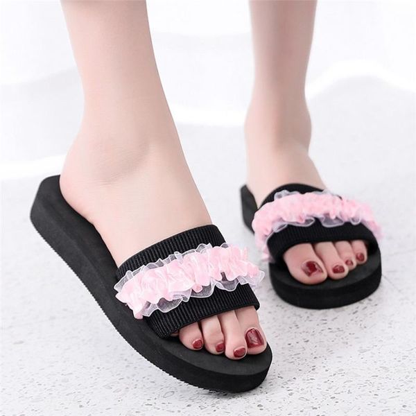 

multicolor slippers women flowers beach breathable shoes home slipper plus size summer bohemia women girl shoes 25, Black