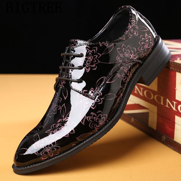 

new arrival 2019 patent leather shoes for mens shoes men classic vintage men formal wedding dress, Black