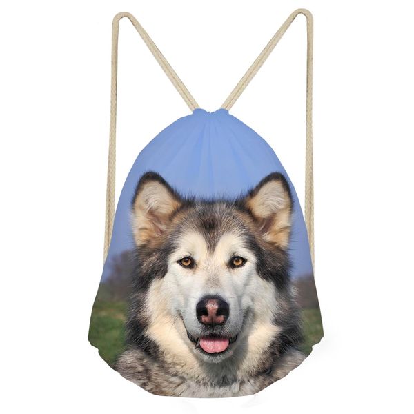 

cute dog alaskan malamute print men women drawstring bags fashion storage backpacks multifunction softback beach bagsumka