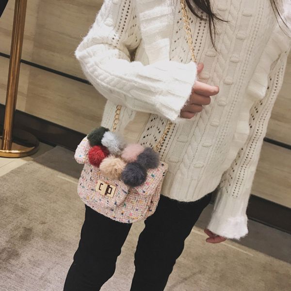 

lkeep new winter cute plush ball bag princess girl party bag purse soft fashion shoulder bow hair ball handbag