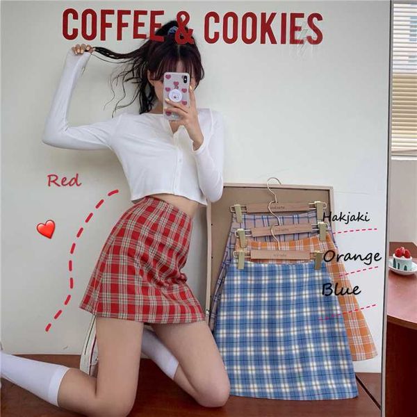 

korean chic summer new spring kawaii high waist girl short skirts harajuku college vintage plaid skirts sweet mini skirt 4 color, Black